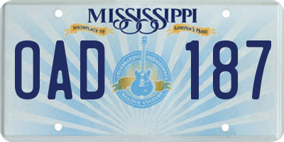 MS license plate OAD187