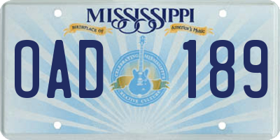 MS license plate OAD189