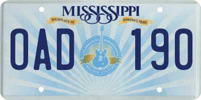 MS license plate OAD190
