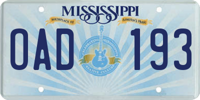 MS license plate OAD193
