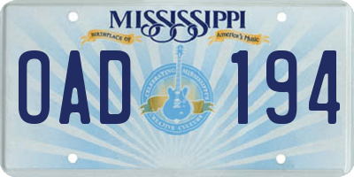 MS license plate OAD194