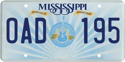 MS license plate OAD195