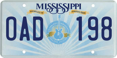 MS license plate OAD198
