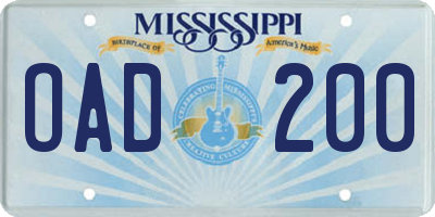 MS license plate OAD200