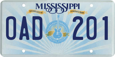 MS license plate OAD201