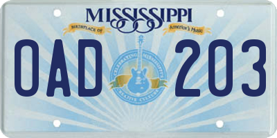 MS license plate OAD203