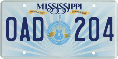 MS license plate OAD204