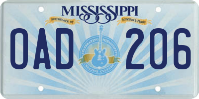 MS license plate OAD206