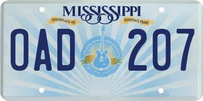 MS license plate OAD207