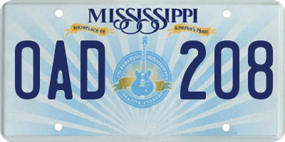 MS license plate OAD208
