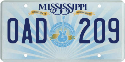 MS license plate OAD209