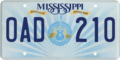 MS license plate OAD210