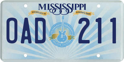 MS license plate OAD211
