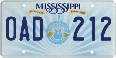 MS license plate OAD212