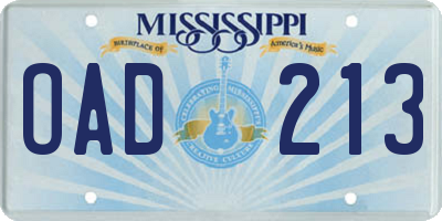 MS license plate OAD213
