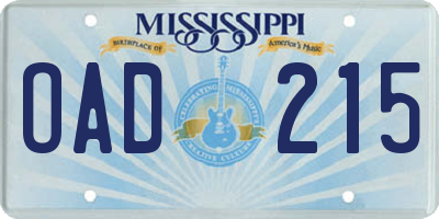 MS license plate OAD215