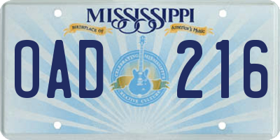 MS license plate OAD216