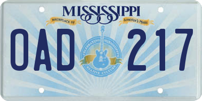MS license plate OAD217
