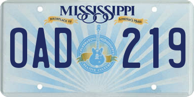 MS license plate OAD219