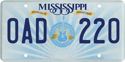 MS license plate OAD220