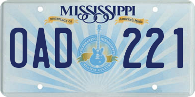 MS license plate OAD221