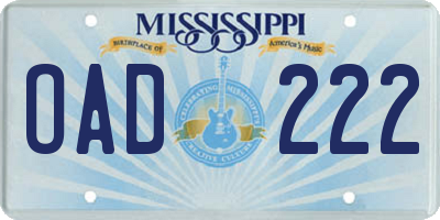 MS license plate OAD222