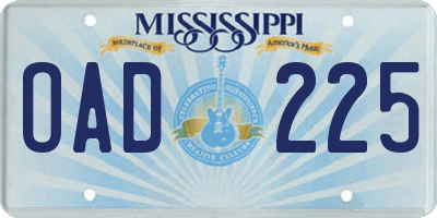 MS license plate OAD225