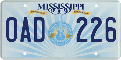 MS license plate OAD226