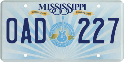 MS license plate OAD227