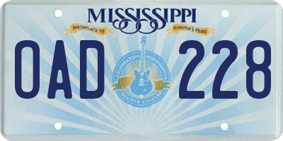 MS license plate OAD228