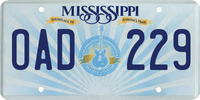 MS license plate OAD229