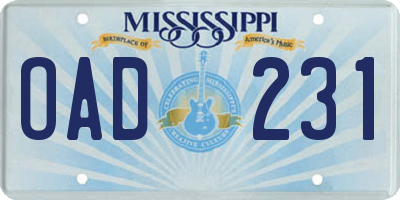 MS license plate OAD231