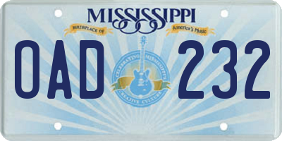 MS license plate OAD232