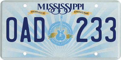 MS license plate OAD233