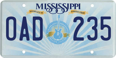 MS license plate OAD235