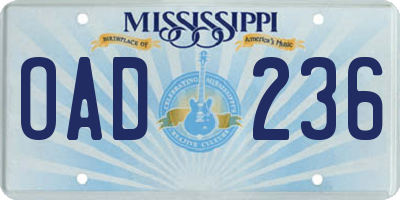 MS license plate OAD236