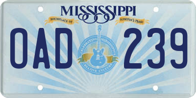 MS license plate OAD239