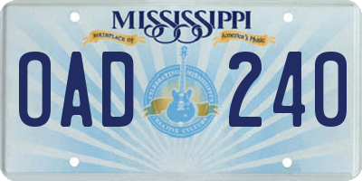 MS license plate OAD240