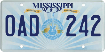 MS license plate OAD242