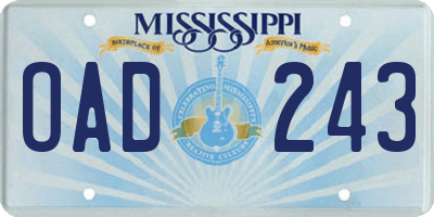 MS license plate OAD243