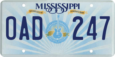 MS license plate OAD247