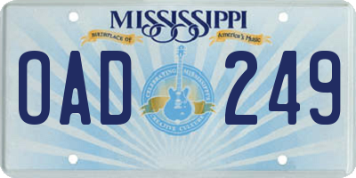MS license plate OAD249