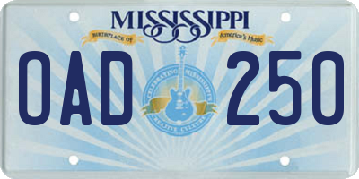 MS license plate OAD250