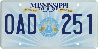 MS license plate OAD251