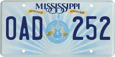 MS license plate OAD252