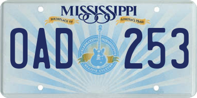MS license plate OAD253
