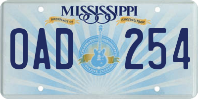 MS license plate OAD254