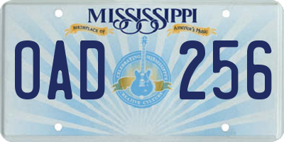 MS license plate OAD256