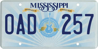 MS license plate OAD257