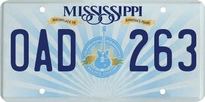MS license plate OAD263